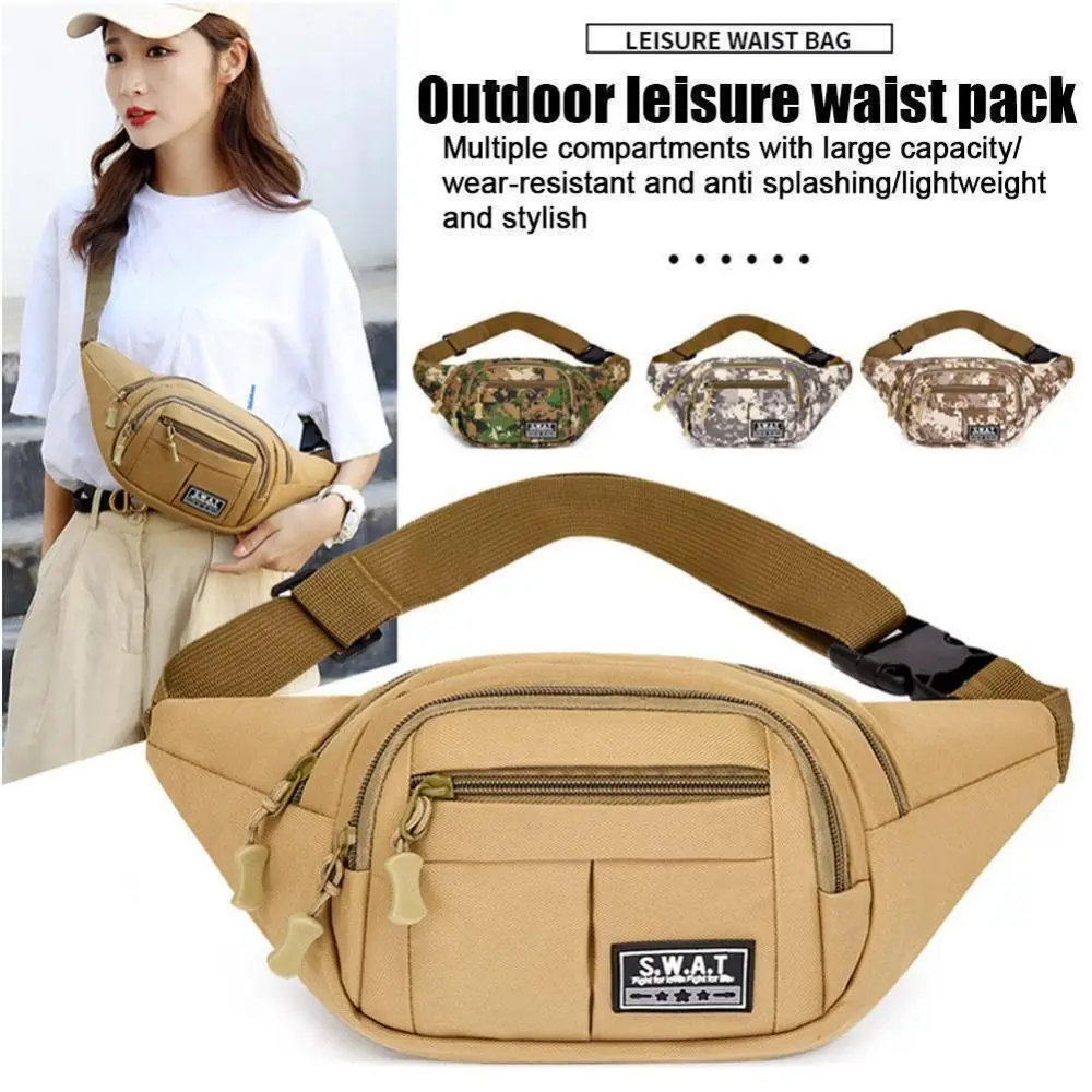 Large Capacity Outdoor Waist Bag Multi-layer Sling Bag New Nylon Waterproof Camouflage Fanny Pack