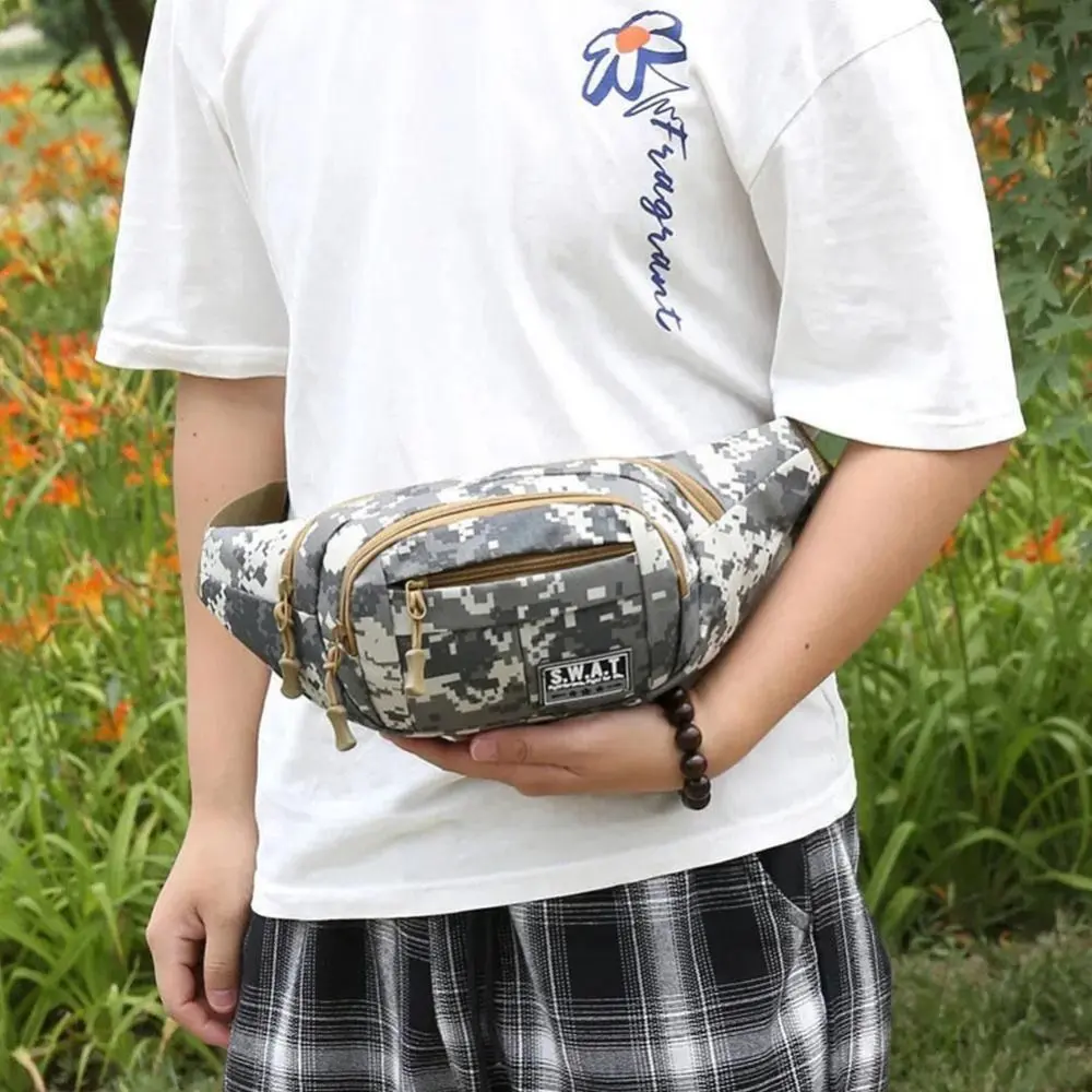 Large Capacity Outdoor Waist Bag Multi-layer Sling Bag New Nylon Waterproof Camouflage Fanny Pack