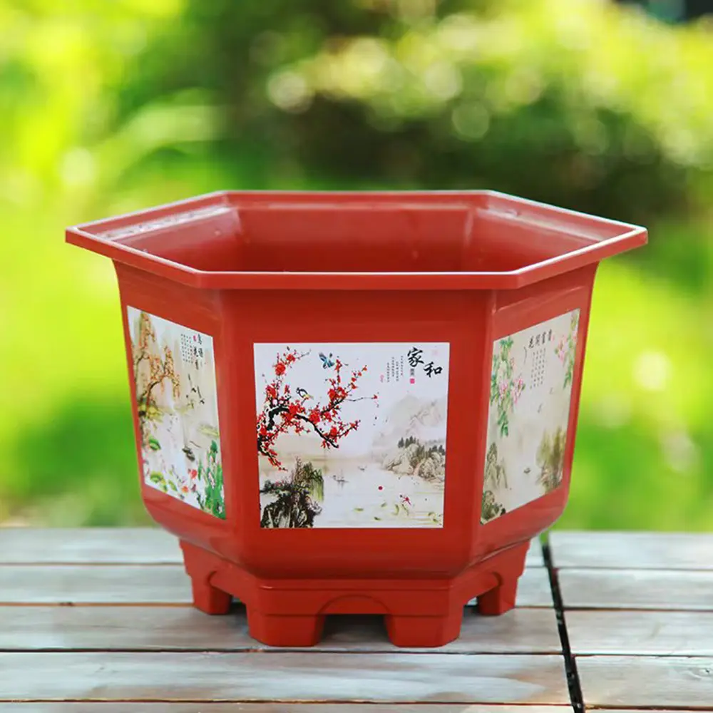 Water Planting Pots Thickened Large-diameter Hexagonal Pot Imitation Purple Sand Printing Fruit Tree Rose Flower Pot