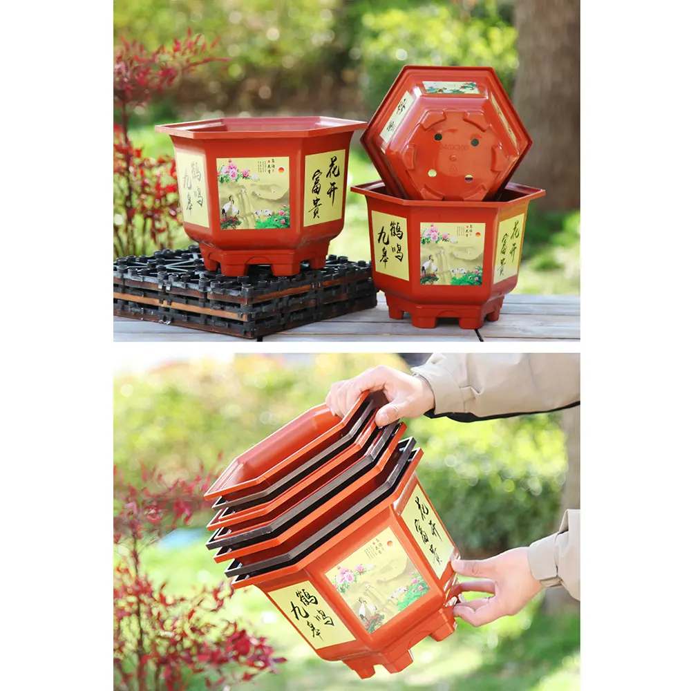 Water Planting Pots Thickened Large-diameter Hexagonal Pot Imitation Purple Sand Printing Fruit Tree Rose Flower Pot