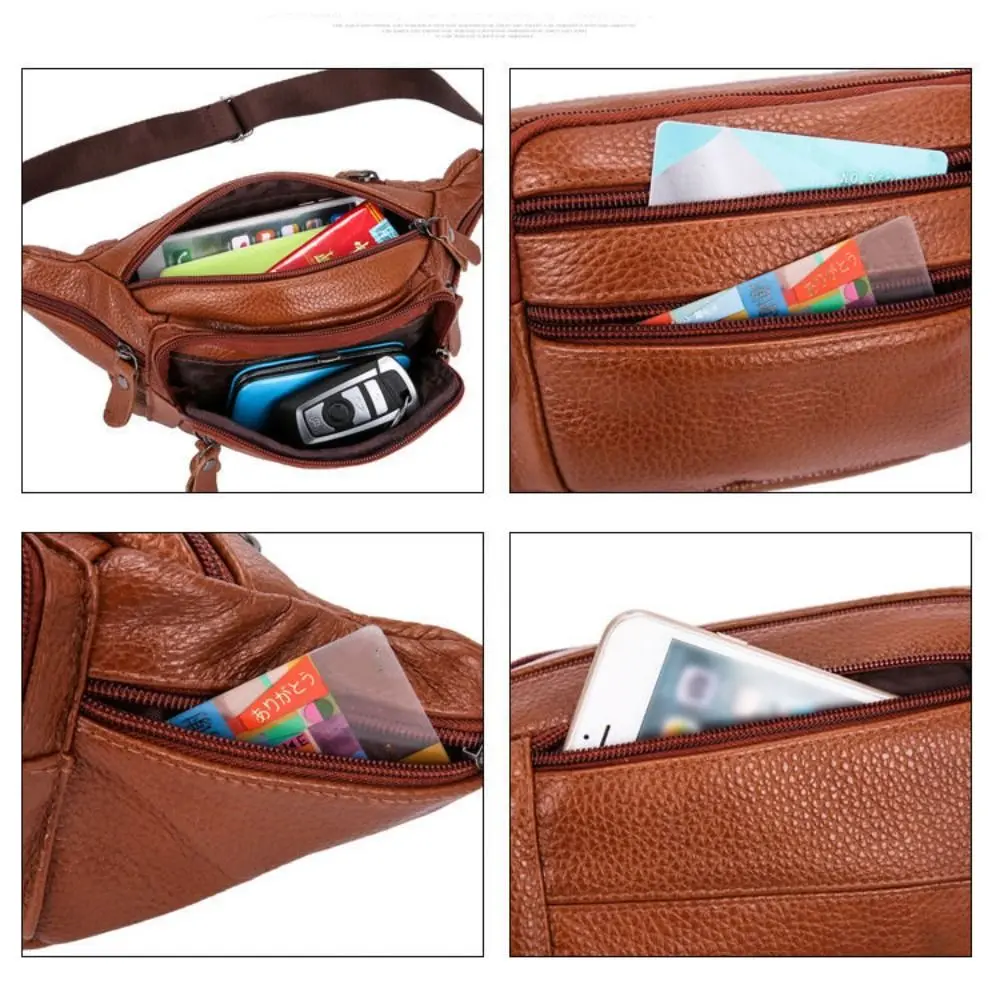 PU Leather Zipper Waist Purse Pack Men's Waist Bag Fashion Waterproof Large Capacity Travel Phone Bag