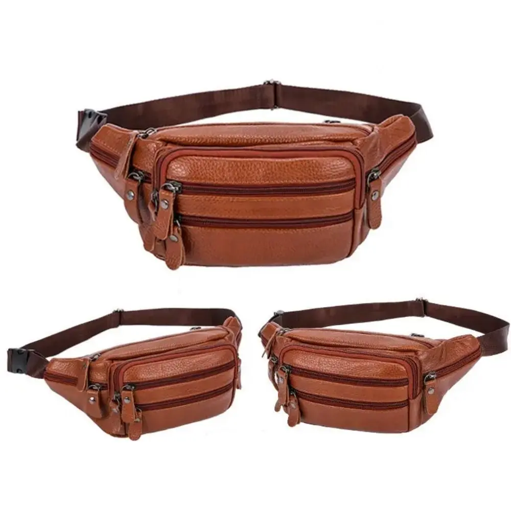 PU Leather Zipper Waist Purse Pack Men's Waist Bag Fashion Waterproof Large Capacity Travel Phone Bag