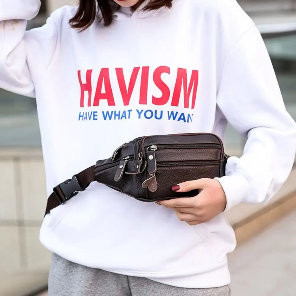 PU Leather Zipper Waist Purse Pack Men's Waist Bag Fashion Waterproof Large Capacity Travel Phone Bag