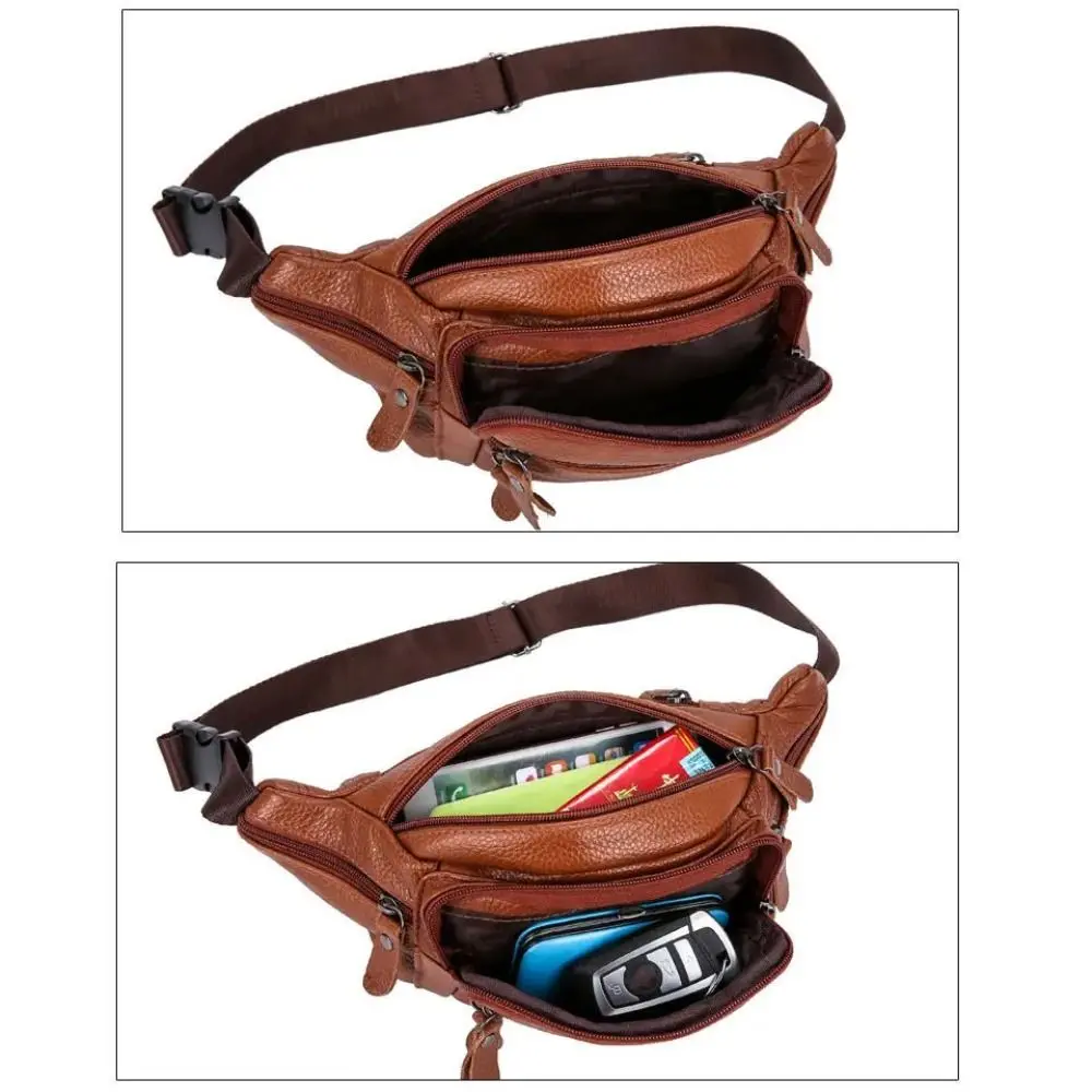 PU Leather Zipper Waist Purse Pack Men's Waist Bag Fashion Waterproof Large Capacity Travel Phone Bag