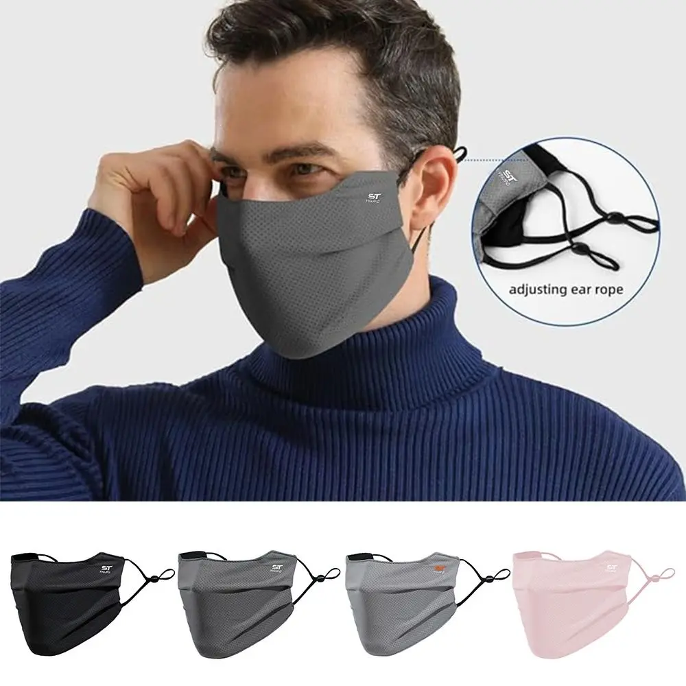 Reusable Sun Protection Face Mask UV Face Shield Washable Breathable Ice Silk Face Cover for Motorcycle Running Riding Exercise