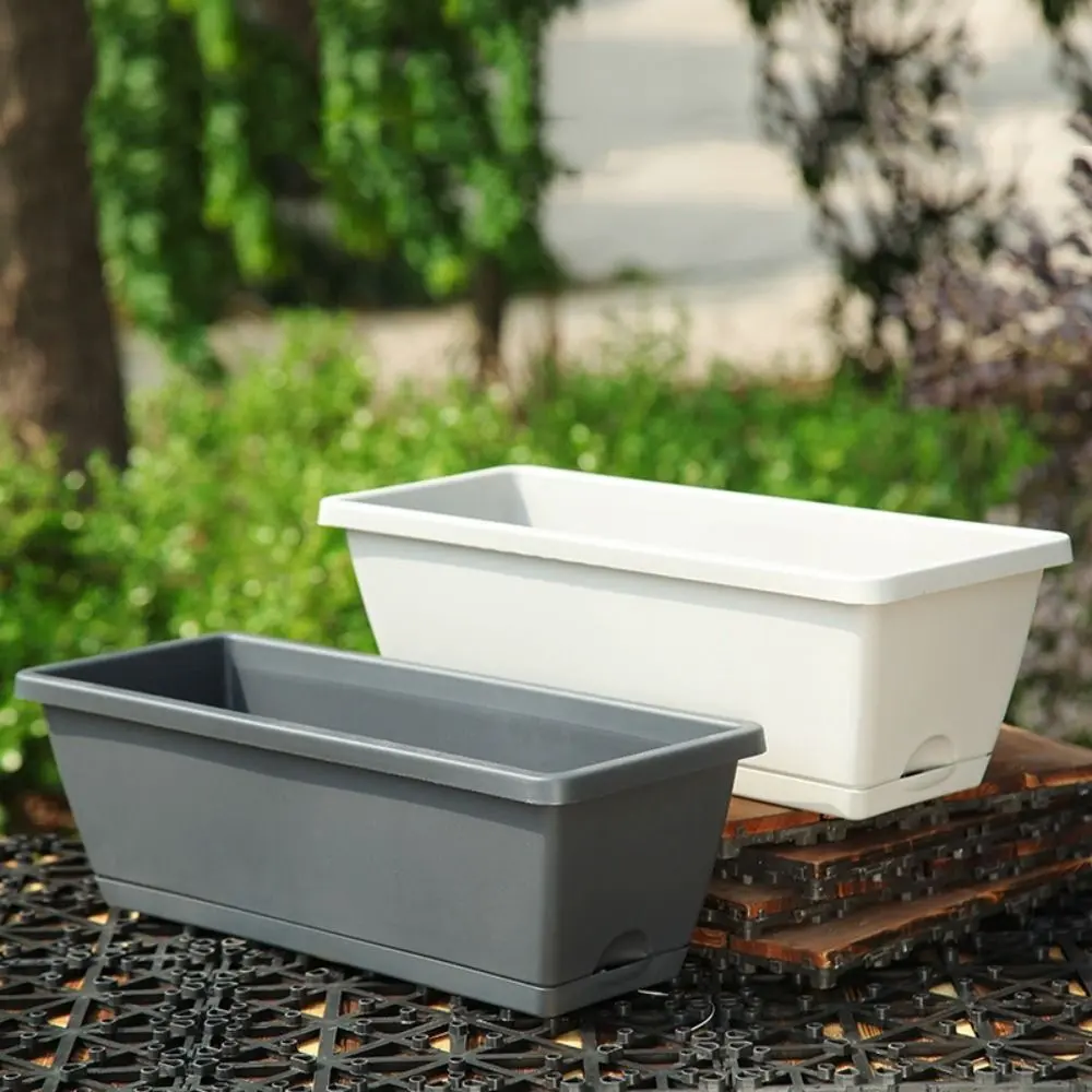 Plastic Eco-friendly Breathable Rectangular Flower Pot New with Tray Drain Hole Vegetable Planter Garden Supplies