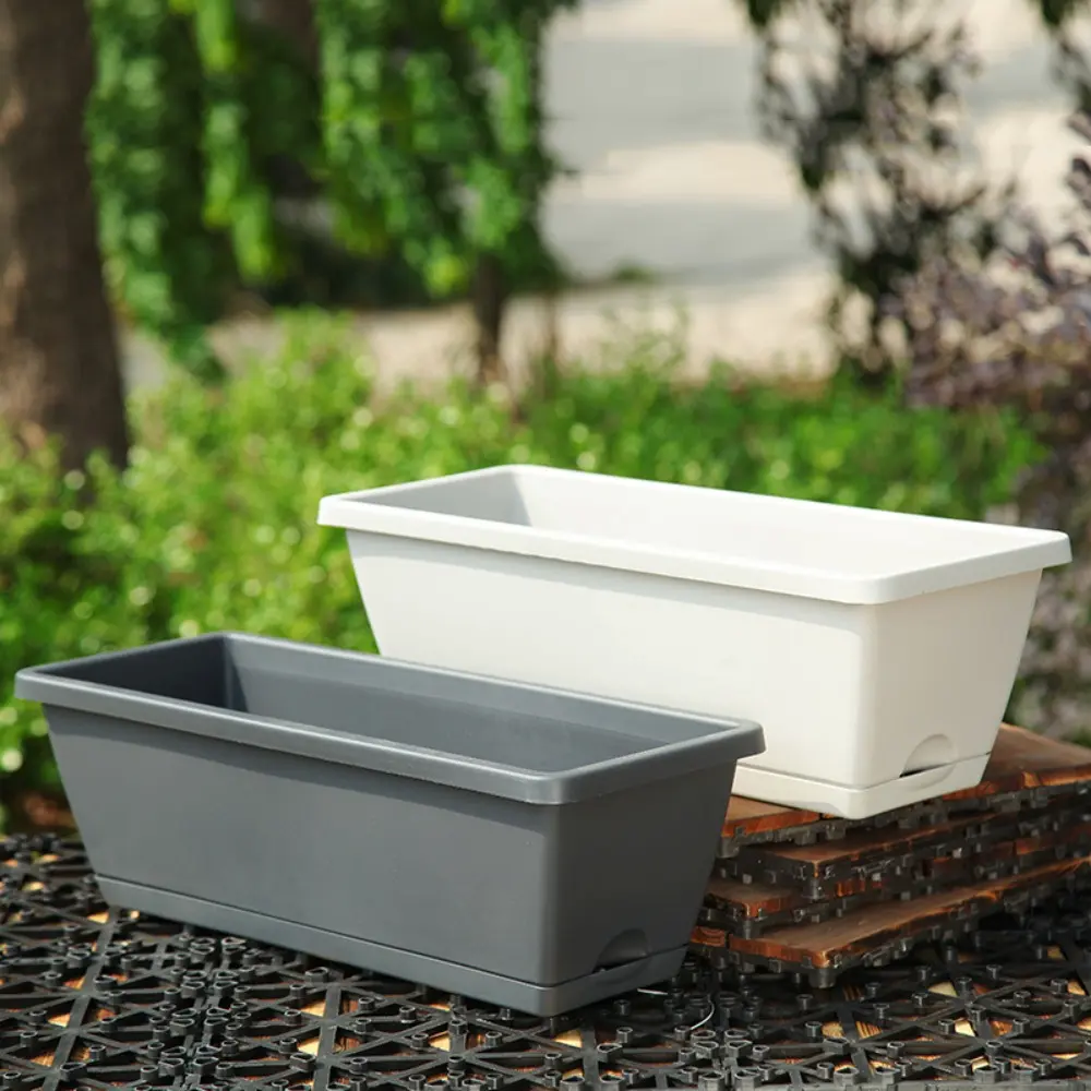 Plastic Eco-friendly Breathable Rectangular Flower Pot New with Tray Drain Hole Vegetable Planter Garden Supplies