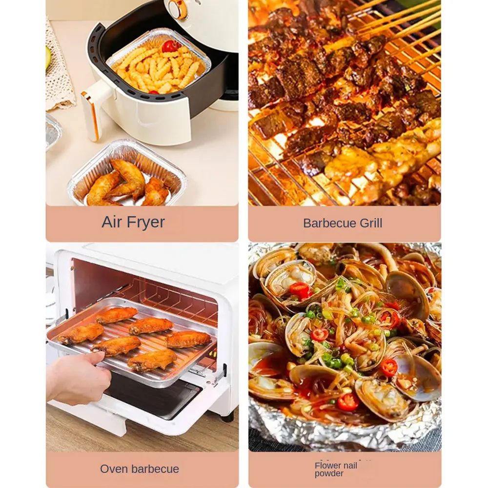 20CM Kitchen Supplies Food Containers Air Fryer Aluminum Foil Pan Square Oven BBQ Tray Oil-proof Non-stick Kitchen Baking Tool