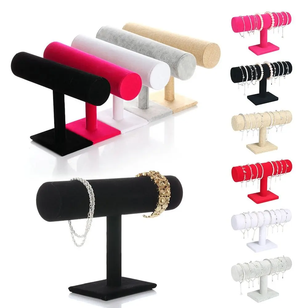 6 Colors Hard Jewelry Display Stand Holder Velvet Bracelet Chain Watch Upright Display Rack Jewelry Organizer