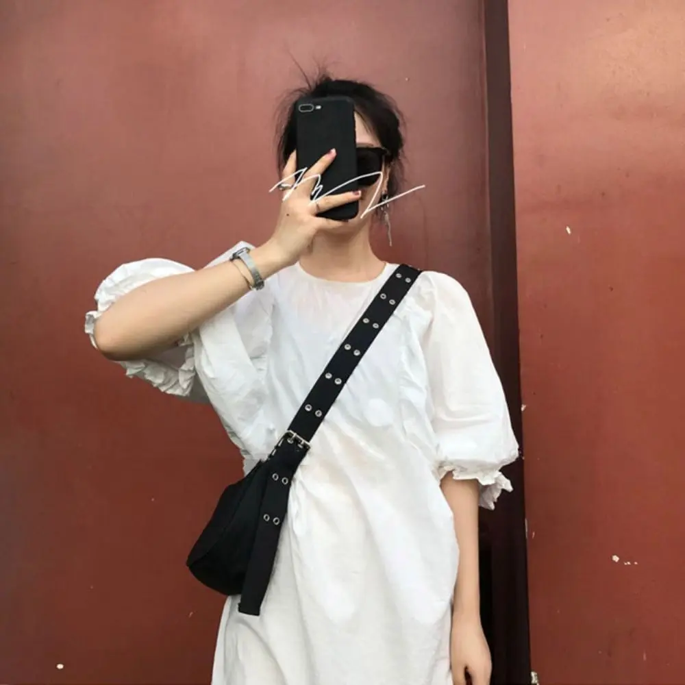 Solid Color Handbag Street Crossbody Bag Nylon Bag Women Vintage Black Shoulder Bag Casual Girls Armpit Bag