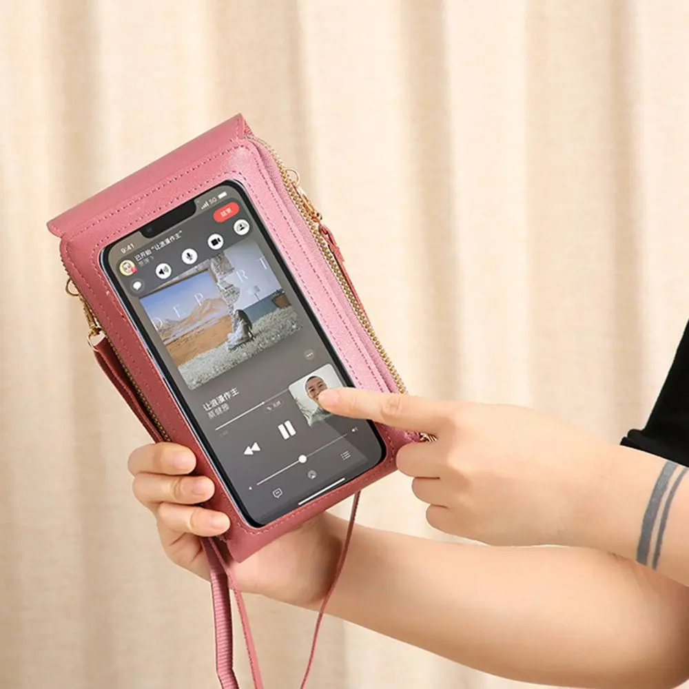 Women Travel Smartphone Handbag RFID Anti Theft Leather Bag Touch Screen Phone Purse Crossbody Bags