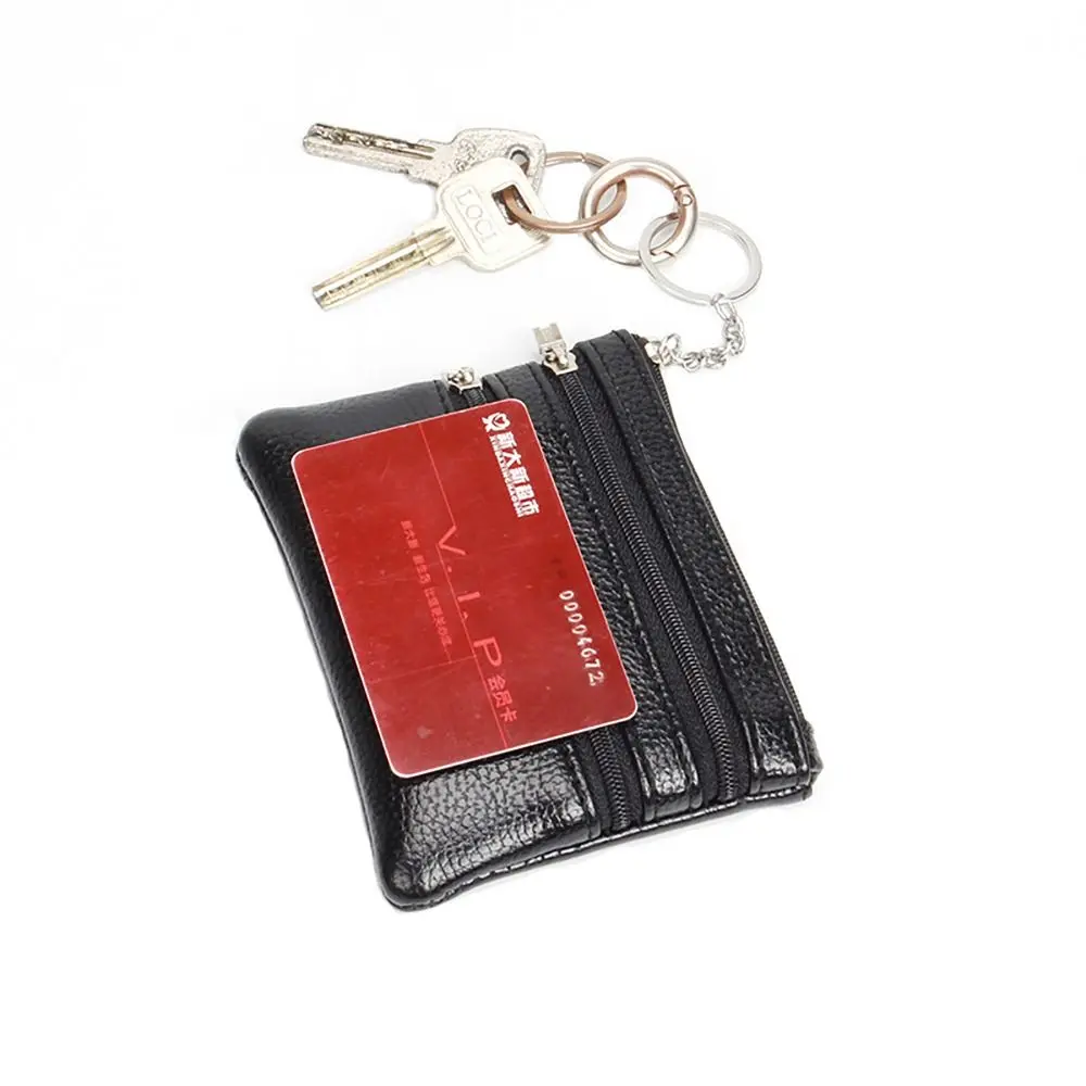 PU Leather Key Ring Waterproof Pocket Purse Money Coin Purse Zipper Wear-resistant Credit Card Holder