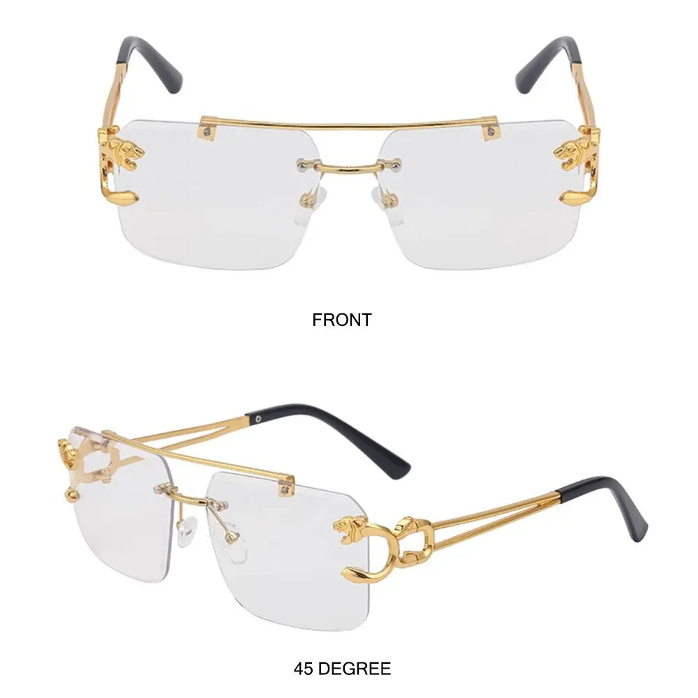 Frameless Sunglasses Shades UV400 Eyewear Cheetah Decoration Rimless Sunglasses for Women Men Metal Steampunk Sun Glasses