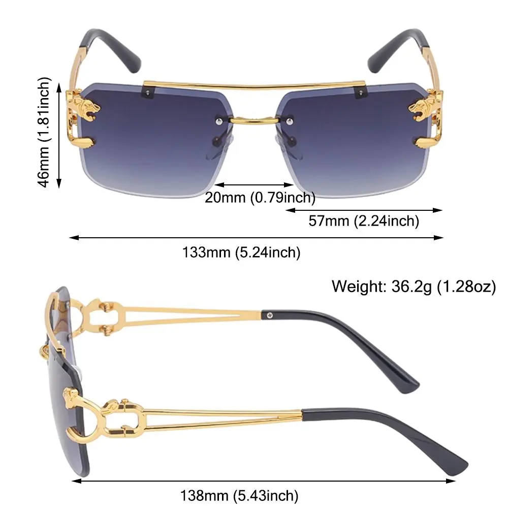 Frameless Sunglasses Shades UV400 Eyewear Cheetah Decoration Rimless Sunglasses for Women Men Metal Steampunk Sun Glasses