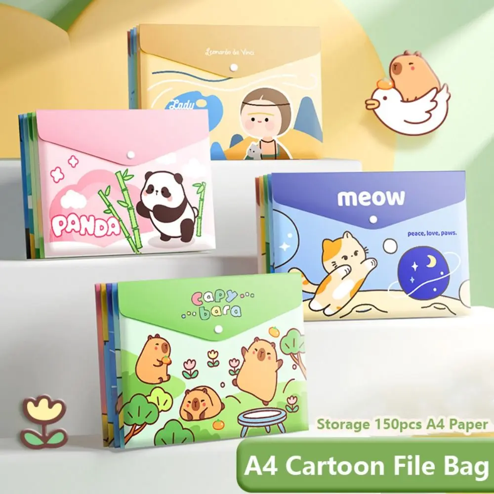 5PCS/Set Portable Waterproof Document Bag Cartoon A4 File Bag Test Paper Storage Folder Snap-fastener File Organizer