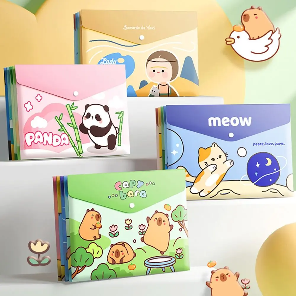 5PCS/Set Portable Waterproof Document Bag Cartoon A4 File Bag Test Paper Storage Folder Snap-fastener File Organizer