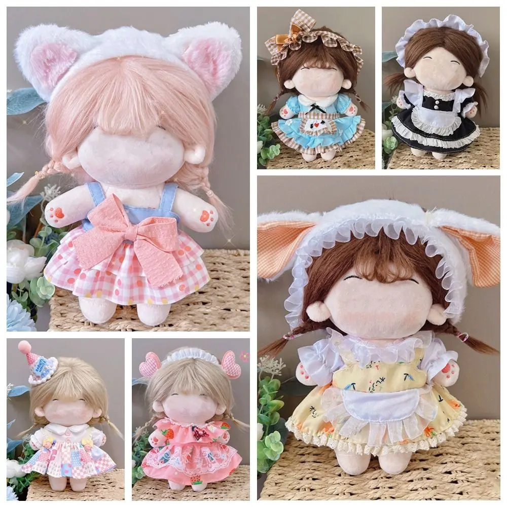 20CM Doll Clothes Playing House Photo Props Miniature Dress Suit Multicolor Lolita Maid Attire Doll Headwear Dress Set