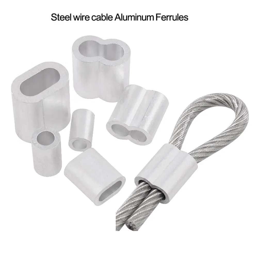 10-50Pcs Aluminum Cable Stopper Crimp Rope Sleeve Wire Crimp Sleeve Fixing Clip 8-Shape Wire Ferrules Cord Lock