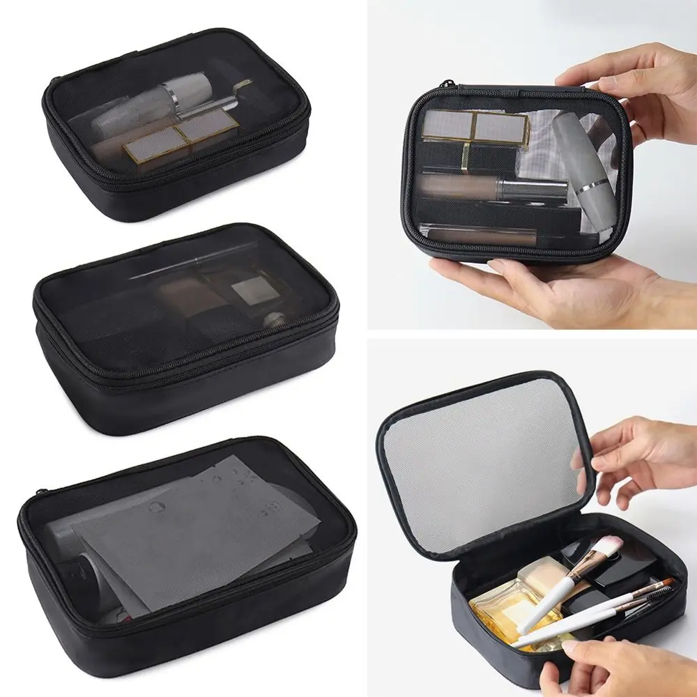 Transparent Casual Mini Wash Storage Bags Women Makeup Bag Women Solid Color Zipper Cosmetic Bag Mesh bag