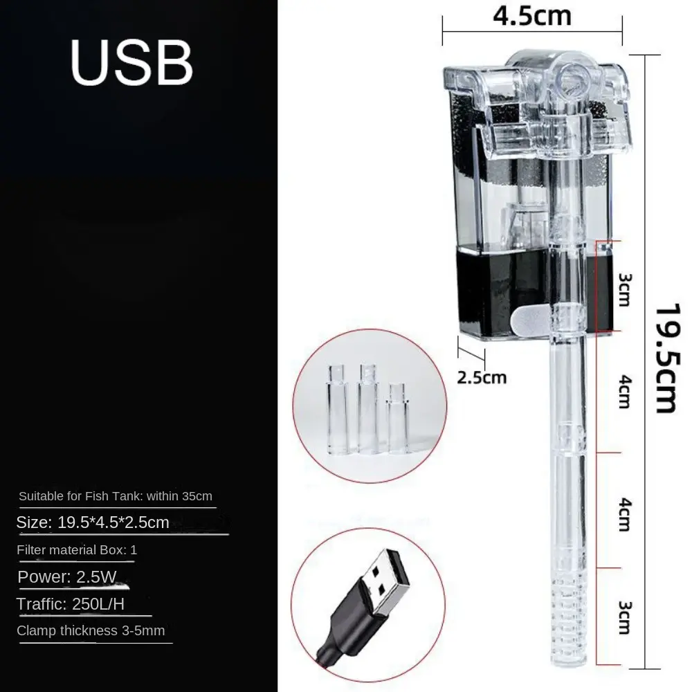 Water Purification USB/plug Submersible Filtration Wall Mounted Waterfall Fish Tank Filter Waterfall Suspension Three in One
