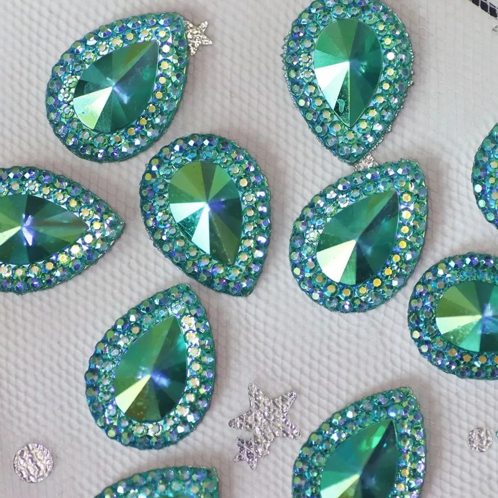 50pcs AB Colorful Resin Water-drop Peacock eye Flatback Rhinestone Ornament Applique Wedding DIY Scrapbook Accessories 13*18mm