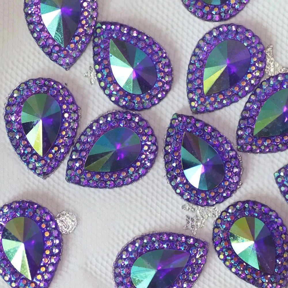 50pcs AB Colorful Resin Water-drop Peacock eye Flatback Rhinestone Ornament Applique Wedding DIY Scrapbook Accessories 13*18mm