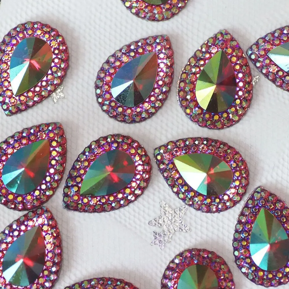 50pcs AB Colorful Resin Water-drop Peacock eye Flatback Rhinestone Ornament Applique Wedding DIY Scrapbook Accessories 13*18mm