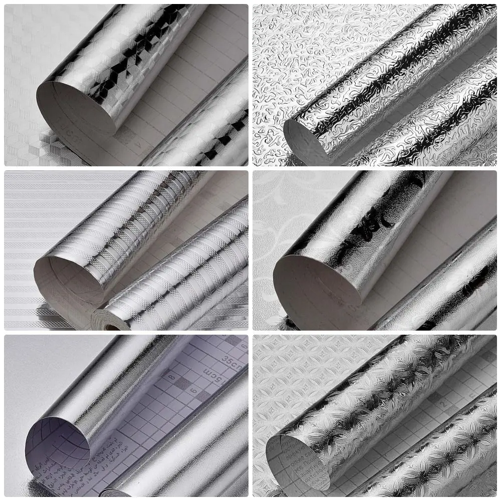 1 Roll Waterproof Aluminum Foil Wallpaper Cabinet Contact Papers Kitchen Oil-proof Self Adhesive Stickers Anti Fouling