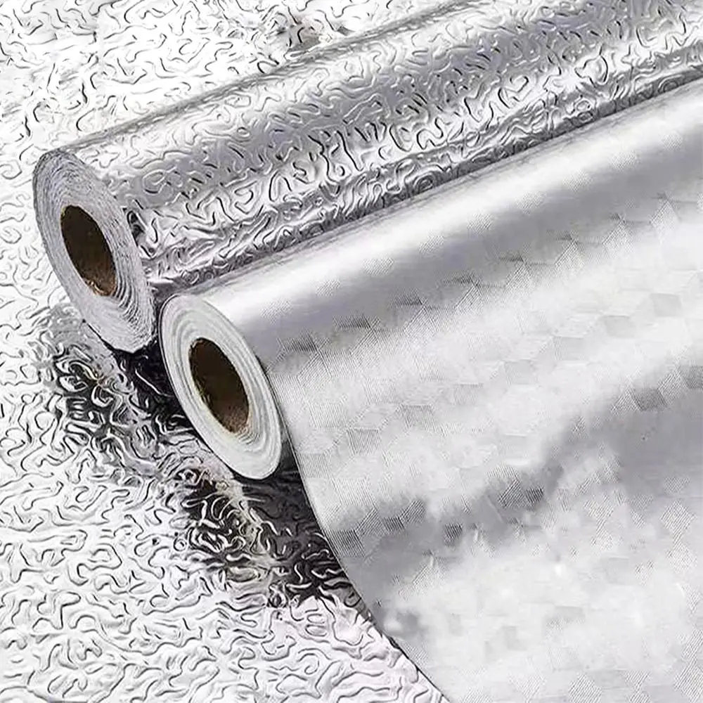 1 Roll Waterproof Aluminum Foil Wallpaper Cabinet Contact Papers Kitchen Oil-proof Self Adhesive Stickers Anti Fouling