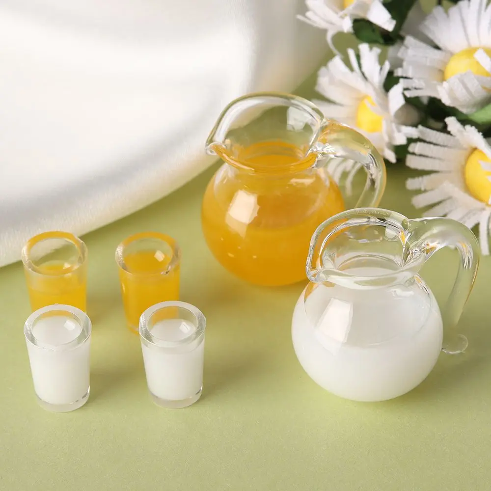 1 Set 1/12 Scale Coffee Milk Lemon Water Orange Juice Drinking Model Simulation juice Jug Cup Doll Accessories