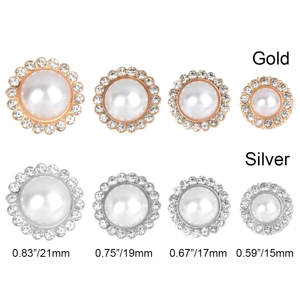 10Pcs DIY Clothing Sewing Button Alloy Shiny Rhinestone Pearl Clothing Buttons Needlework Handmade Accessories