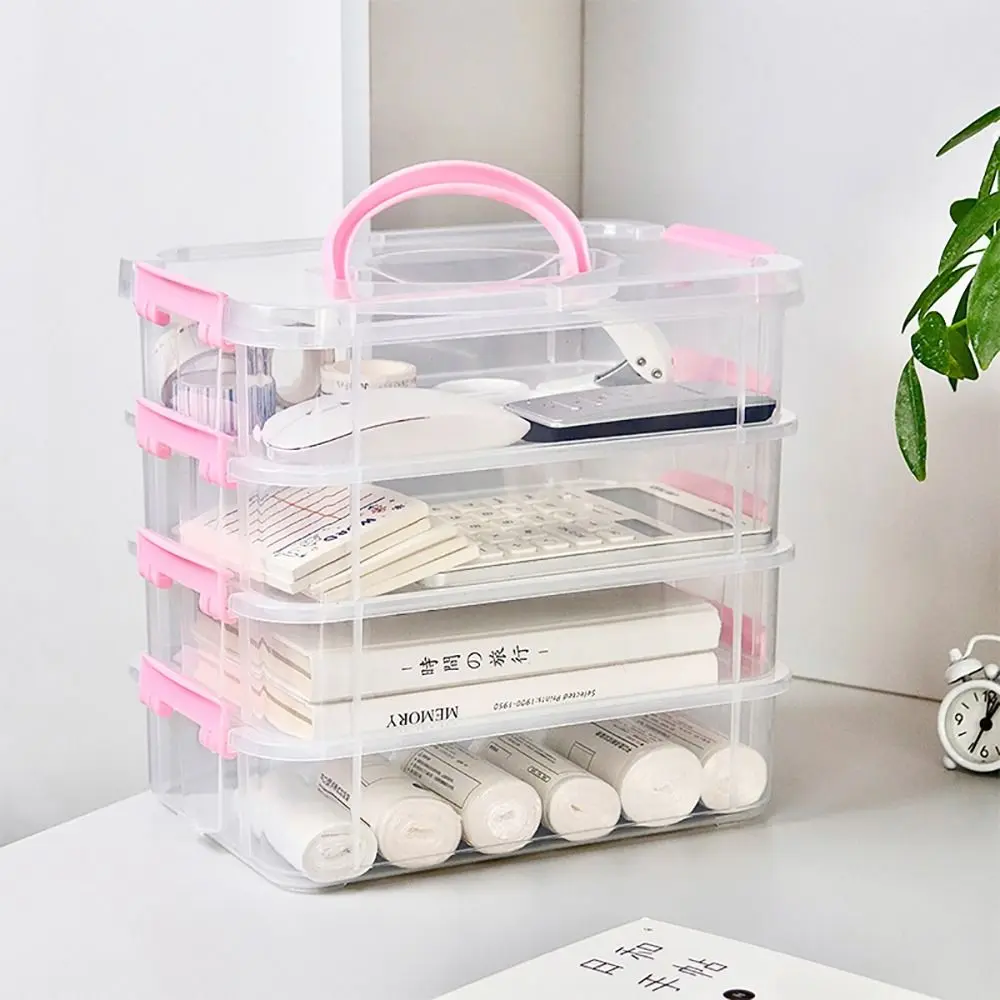 4 Layers Desk Storage Organizer 4-tiers Plastic Storage Box Stackable Transparent Box School Office Container Table Jewelry Box