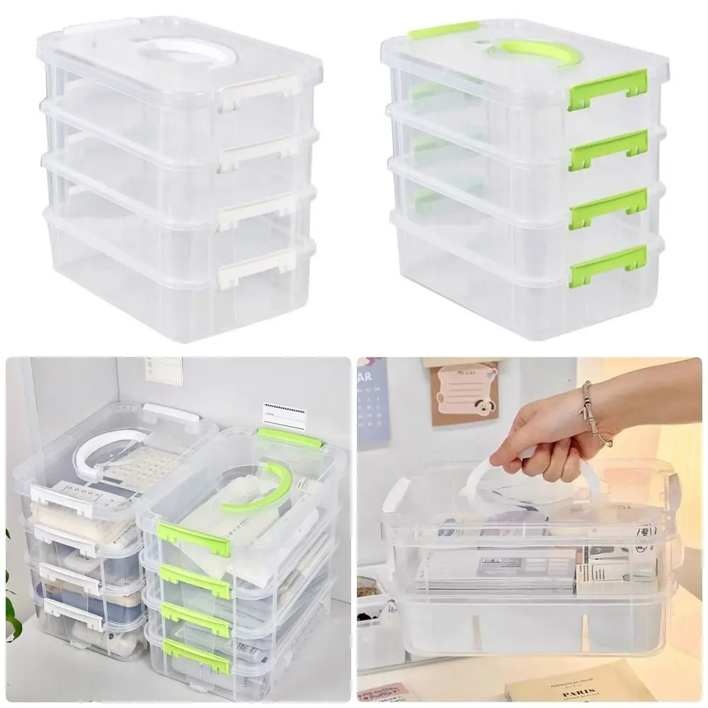4 Layers Desk Storage Organizer 4-tiers Plastic Storage Box Stackable Transparent Box School Office Container Table Jewelry Box