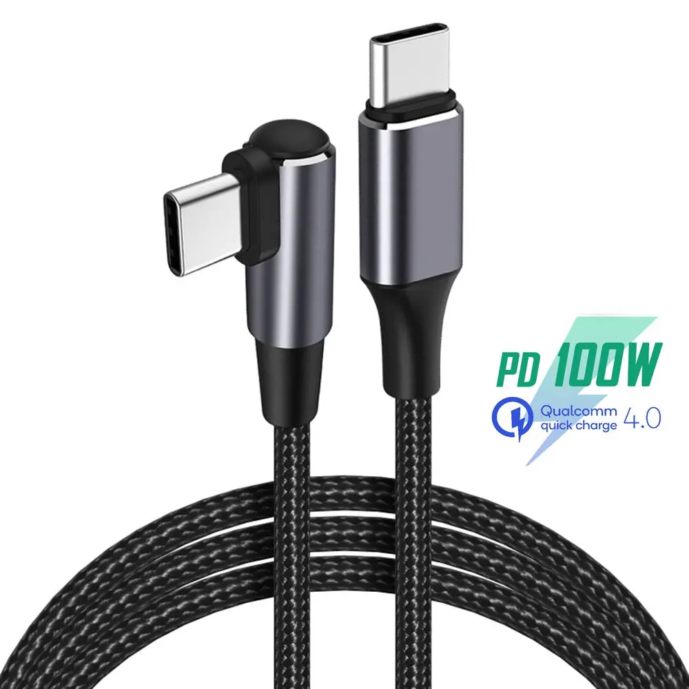 USB C to USB Type C Cable 100W PD Fast Charging Line Quick Charge 4.0 Right Angle Wire 90 Degree Data Cable