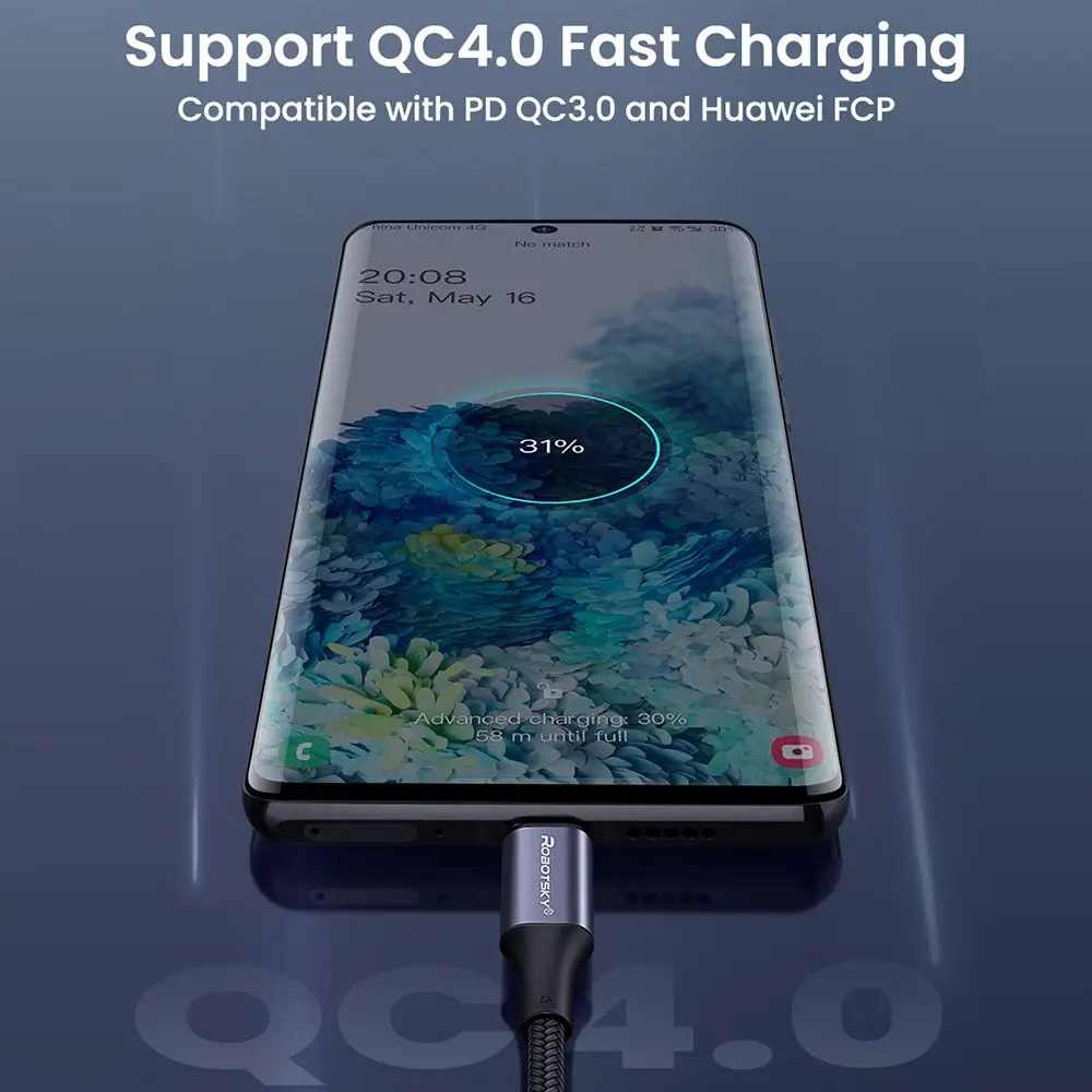 USB C to USB Type C Cable 100W PD Fast Charging Line Quick Charge 4.0 Right Angle Wire 90 Degree Data Cable