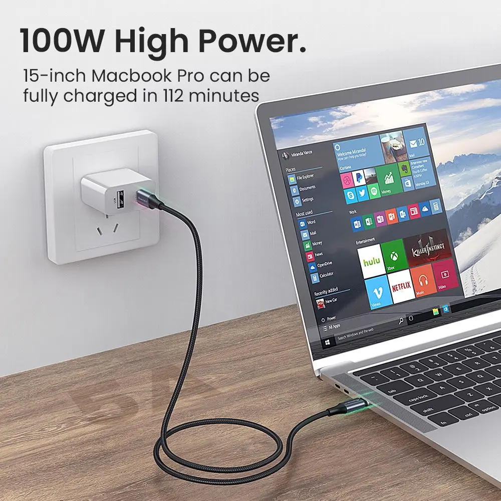 USB C to USB Type C Cable 100W PD Fast Charging Line Quick Charge 4.0 Right Angle Wire 90 Degree Data Cable
