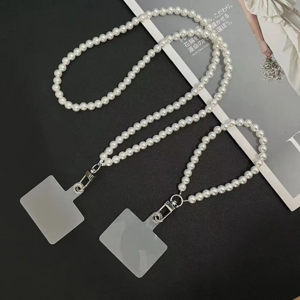Hand-beaded Plastic Pearl Strap Phone Lanyard Long Crossbody Necklace Chain Anti-lost Sling Universal Clip Bag for Phone Case