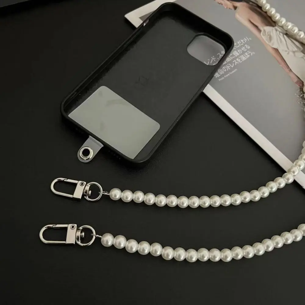 Hand-beaded Plastic Pearl Strap Phone Lanyard Long Crossbody Necklace Chain Anti-lost Sling Universal Clip Bag for Phone Case