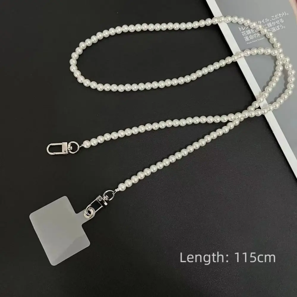 Hand-beaded Plastic Pearl Strap Phone Lanyard Long Crossbody Necklace Chain Anti-lost Sling Universal Clip Bag for Phone Case