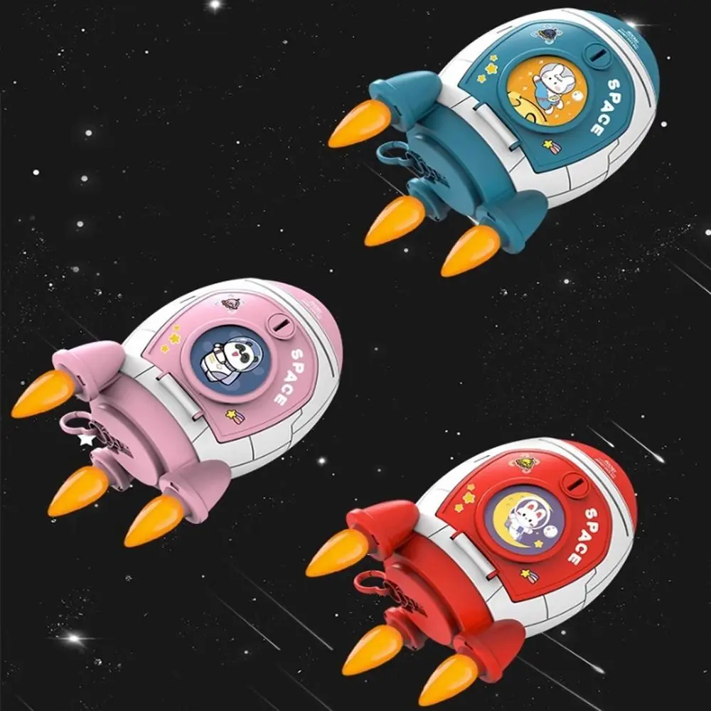 Plastic Money Box Children Piggy Bank with Cartoon Sticker Multi-purpose Space Rocket Shape Cash Box Kids Gift Toy