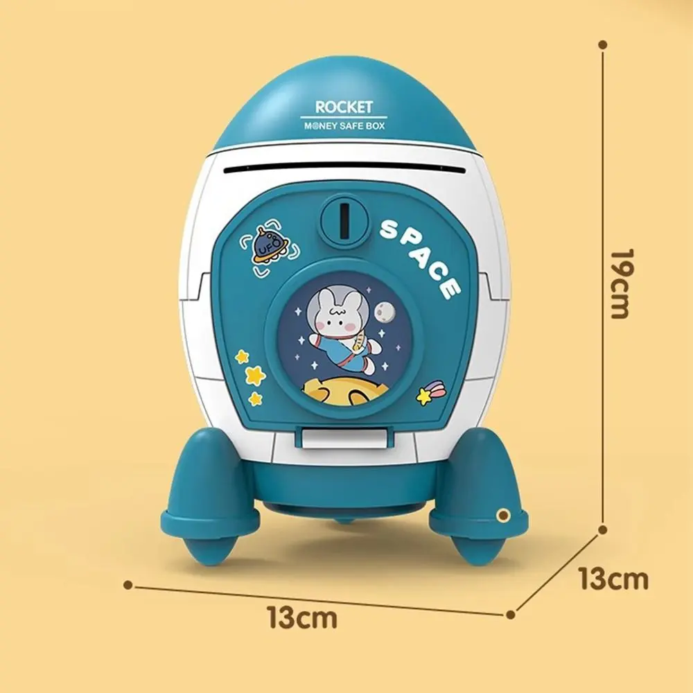 Plastic Money Box Children Piggy Bank with Cartoon Sticker Multi-purpose Space Rocket Shape Cash Box Kids Gift Toy