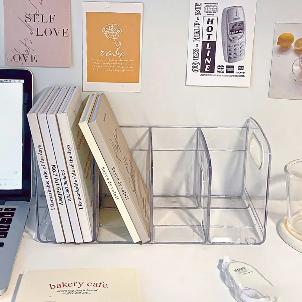 Plastic Desktop Book Holder Bookends Convenient Desk Organizer with Handle Desktop Sorting Rack Divided Book Stand