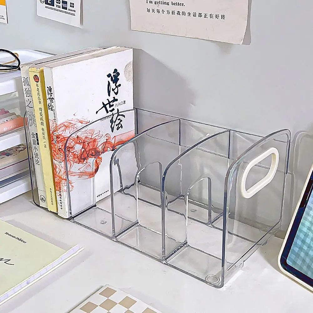 Plastic Desktop Book Holder Bookends Convenient Desk Organizer with Handle Desktop Sorting Rack Divided Book Stand