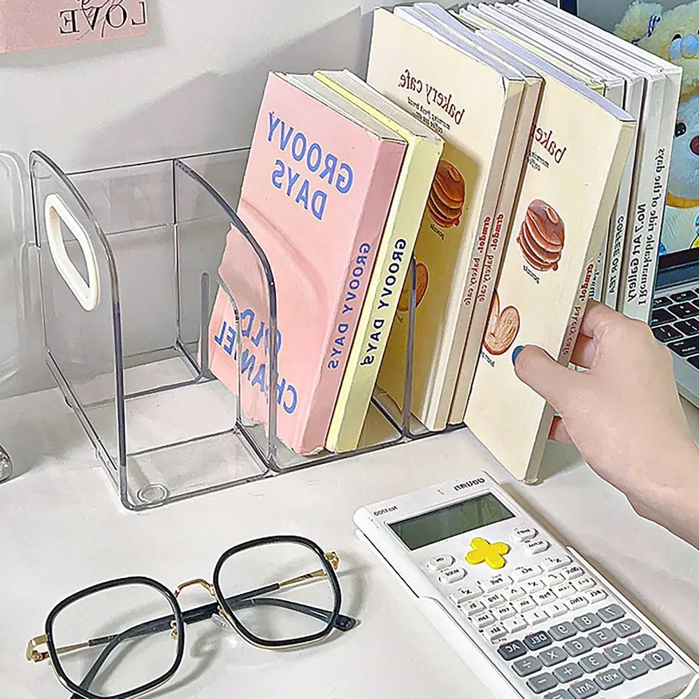 Plastic Desktop Book Holder Bookends Convenient Desk Organizer with Handle Desktop Sorting Rack Divided Book Stand