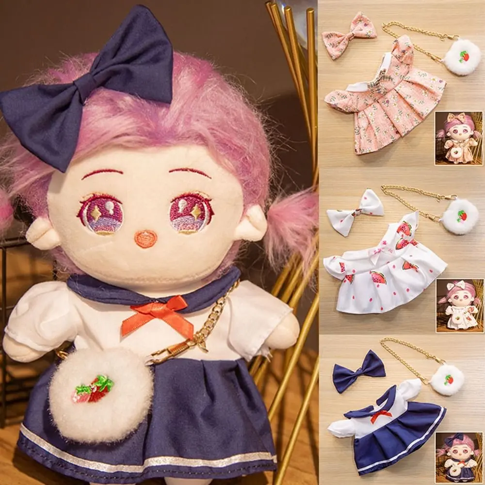 Fashion Dresses with Headband Decoration 20cm Cotton Doll Lovely Spring Summer Princess Dresses Pants Plush Dolls Clothes