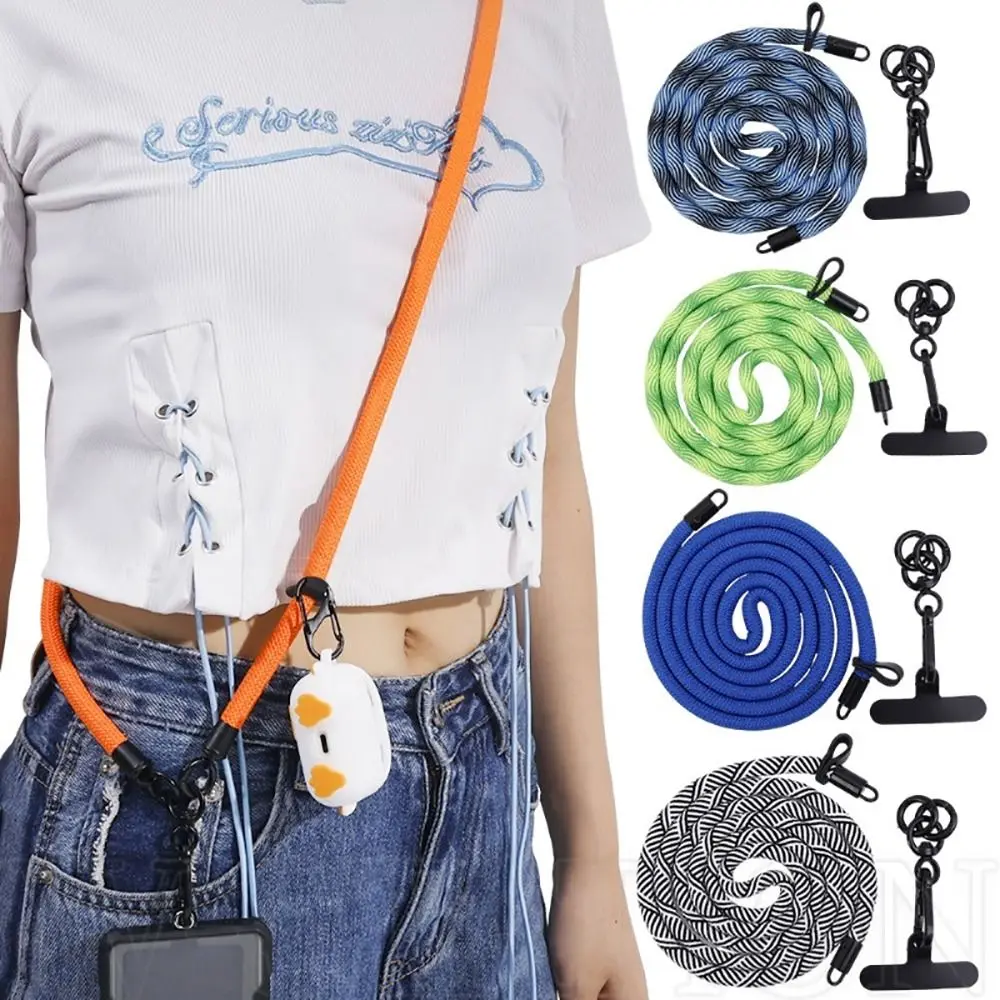 120cm Rotatable Clasp Rope Long Cross-body Lanyard Phone Case Adjustable Detachable Climbing Neck Strap Chain Cord with Patch