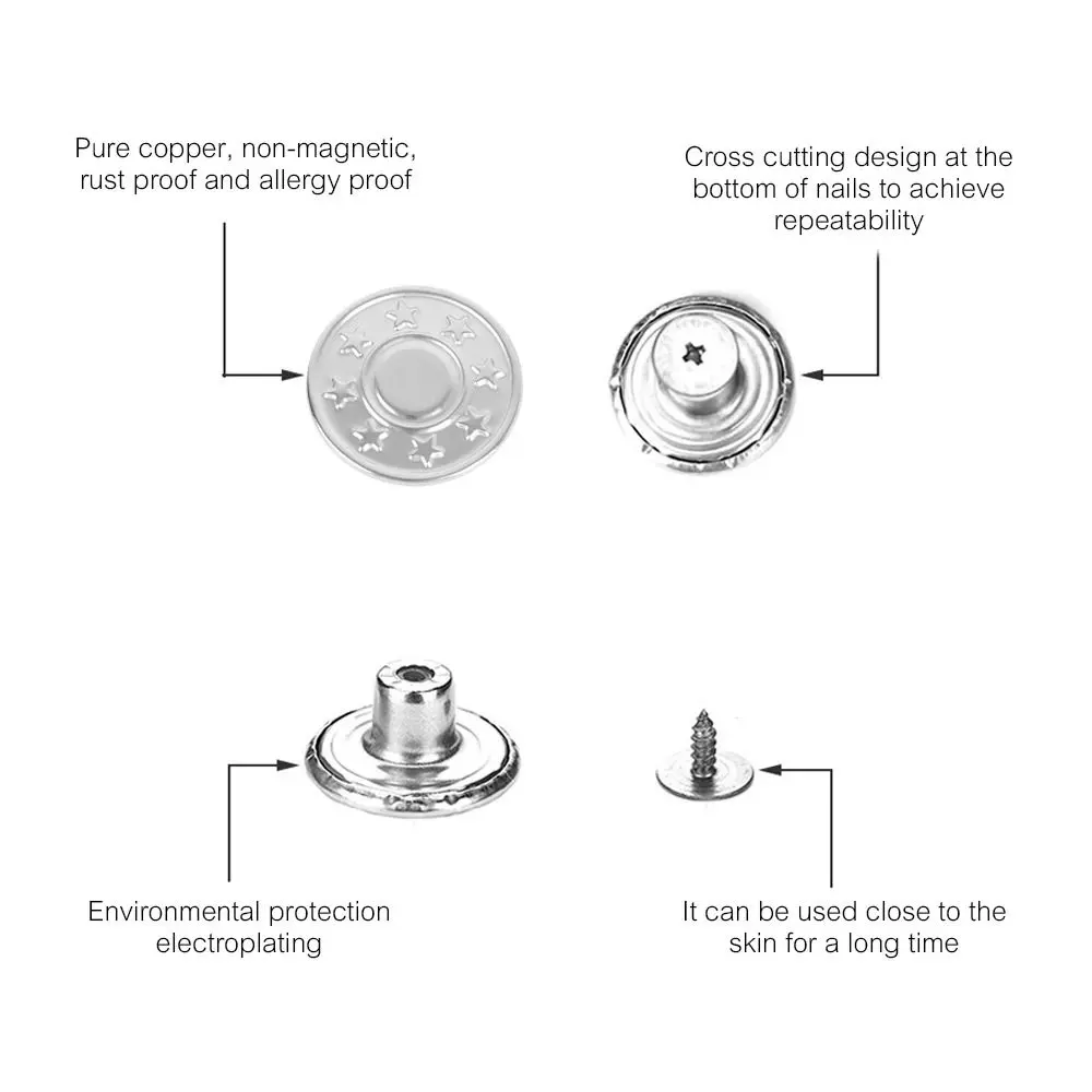 10Pcs/pack 17mm Nail Free Adjustable Waist Extenders Buttons Jeans Waist Buttons Detachable Clothing Pants Waist Buckle
