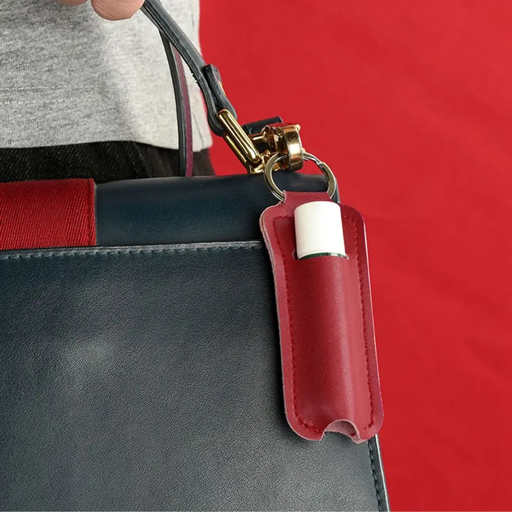 PU Lipstick Keychain Bag Gifts Lip Balm Case Keyring Bag Key Ring Holder Jewelry Accessories
