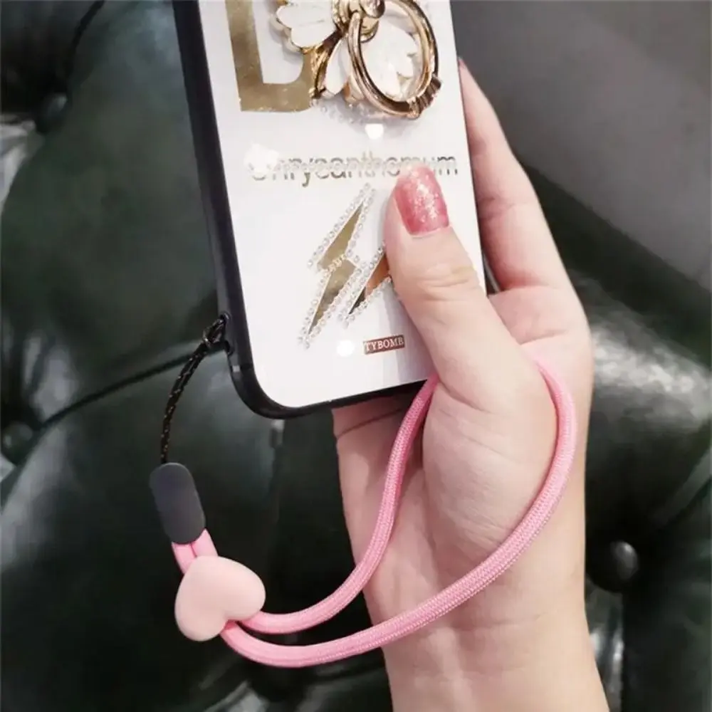 Lanyard For Keys Phone Strap Elastic Mobile Phone Lanyard Mobile Phone Short Wrist Strap Peach Heart Resin Accessories