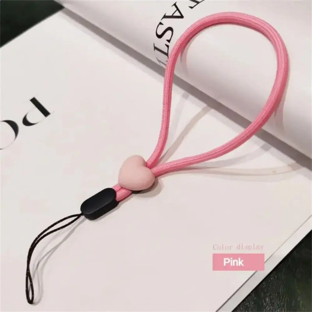 Lanyard For Keys Phone Strap Elastic Mobile Phone Lanyard Mobile Phone Short Wrist Strap Peach Heart Resin Accessories